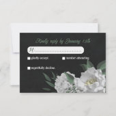 ロマンチックな白い花の緑の植物黒 出欠カード (正面)