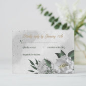 ロマンチックな白い花の緑の結婚植物学 出欠カード (スタンド正面)