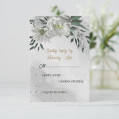 ロマンチックな白い花の緑の結婚植物学 出欠カード (スタンド正面)