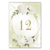 ロマンチックな白い花の緑の金ゴールド幾何学的 テーブルナンバー (裏面)