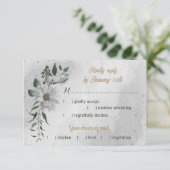 ロマンチックな白い花の緑の食事の選択 出欠カード (スタンド正面)