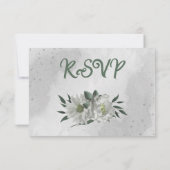 ロマンチックな白い花の緑の食事の選択 出欠カード (裏面)