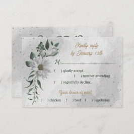 ロマンチックな白い花の緑の食事の選択 出欠カード