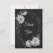ロマンチックな白い花の緑の黒 サンキューカード (正面)