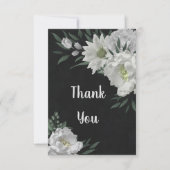 ロマンチックな白い花の緑の黒 サンキューカード (正面)