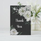 ロマンチックな白い花の緑の黒 サンキューカード (スタンド正面)