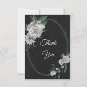 ロマンチックな白い花の緑の黒 サンキューカード (正面)