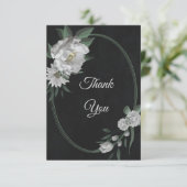 ロマンチックな白い花の緑の黒 サンキューカード (スタンド正面)