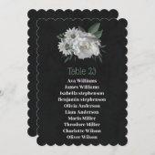 ロマンチックな白い花の黒いシーティングカード 招待状 (正面/裏面)