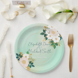 ロマンチックな白い花ミントウォーター色のデザイン ペーパープレート