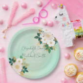 ロマンチックな白い花ミントウォーター色のデザイン ペーパープレート (パーティー)