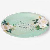 ロマンチックな白い花ミントウォーター色のデザイン ペーパープレート (アングル)