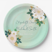 ロマンチックな白い花ミントウォーター色のデザイン ペーパープレート (正面)