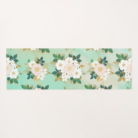 ロマンチックな白い花ミントウォーター色のデザイン ヨガマット (裏面(横))