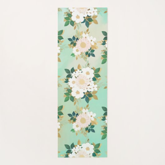 ロマンチックな白い花ミントウォーター色のデザイン ヨガマット (裏面)