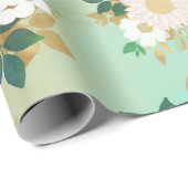 ロマンチックな白い花ミントウォーター色のデザイン ラッピングペーパー (ロールコーナー)