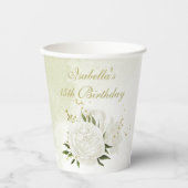 ロマンチックな白い花緑の紙カップ 紙コップ (正面)