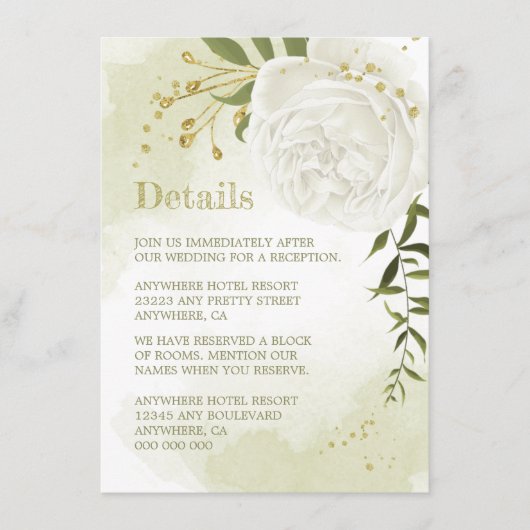 ロマンチックな白い花緑の詳細 エンクロージャーカード (正面)