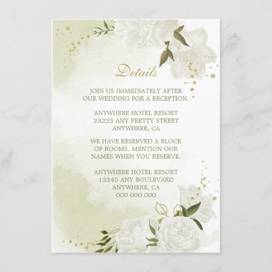 ロマンチックな白い花緑の詳細 エンクロージャーカード (正面)