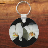 ロマンチックな白い蘭、熱帯のフローラ写真 キーホルダー (正面)