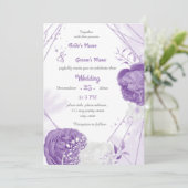 ロマンチックな白と紫の花ジオメト結婚リ 招待状 (スタンド正面)