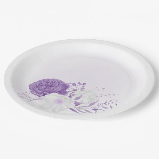 ロマンチックな白と紫結婚の ペーパープレート (アングル)