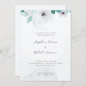 ロマンチックな白と緑のフローラホワイト結婚ズ 招待状 (正面/裏面)