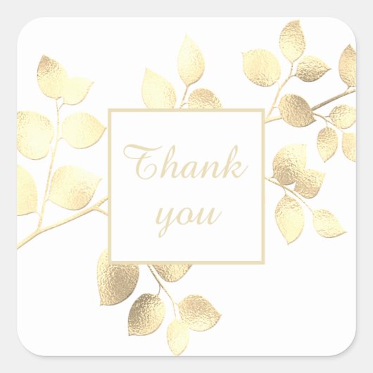 ロマンチックな白と金の葉のスクエアステッカー スクエアシール (正面)