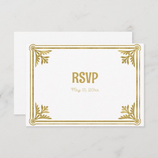 ロマンチックな白と金ゴールドのフレーム 出欠カード (正面/裏面)
