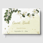 ロマンチックな白と金ゴールドの花の緑 ゲストブック (正面)
