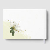 ロマンチックな白と金ゴールドの花の緑 ゲストブック (裏面)