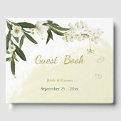 ロマンチックな白と金ゴールドの花の緑 ゲストブック (正面)