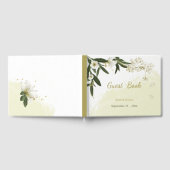 ロマンチックな白と金ゴールドの花の緑 ゲストブック (全面)