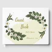 ロマンチックな白と金ゴールドの花の緑 ゲストブック (正面)