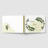 ロマンチックな白と金ゴールドの花の緑 ゲストブック (全面)