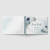ロマンチックな白のほこり&ネイビーブルーフローラ緑 ゲストブック (全面)