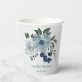 ロマンチックな白のほこり&ネイビーブルーフローラ緑 紙コップ (裏面)