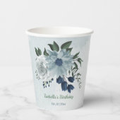 ロマンチックな白のほこり&ネイビーブルーフローラ緑 紙コップ (正面)