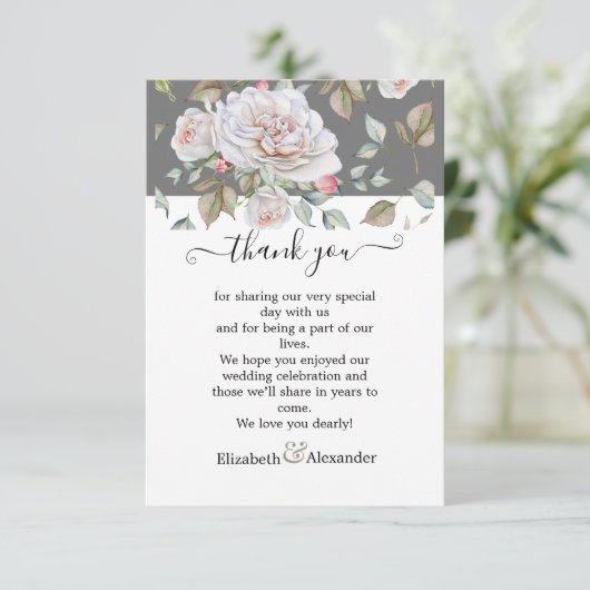 ロマンチックな白のバラ編集可能結婚の感謝の気持ち サンキューカード (スタンド正面)