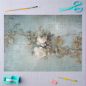 ロマンチックな白のバラ金ゴールドスクリプトバロックオーナメント 薄葉紙 (クラフト)