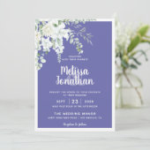 ロマンチックな白の優しい花の紫色の写真結婚の 招待状 (スタンド正面)