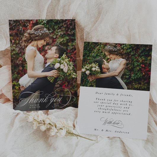 ロマンチックな白の台本2写真結婚の写真 サンキューカード