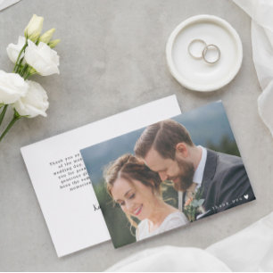 ロマンチックな白ハートビッグ結婚フォトありがとう サンキューカード