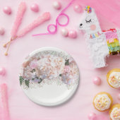 ロマンチックな白ピンクのアジサイ、ピンクの白い花 ペーパープレート (パーティー)