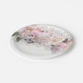 ロマンチックな白ピンクのアジサイ、ピンクの白い花 ペーパープレート (アングル)