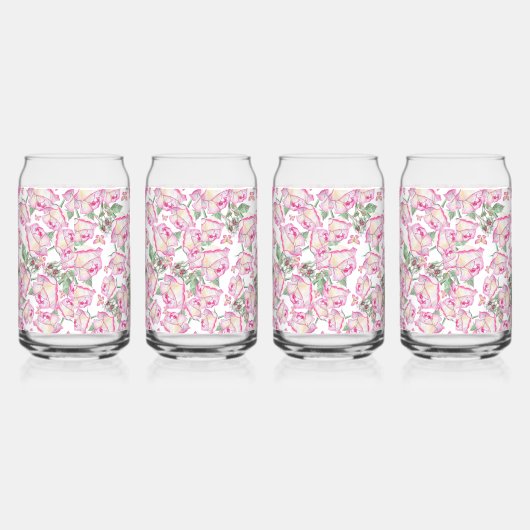 ロマンチックな白ピンクの黄色の夏のバラフローラ ガラス缶 (右)