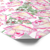 ロマンチックな白ピンクの黄色の夏のバラフローラ ポスター (角)