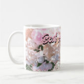 ロマンチックな白レース紫陽花ピンクのバラ叔母 コーヒーマグカップ (左)