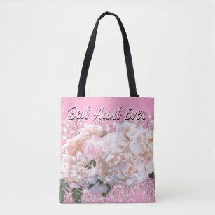 ロマンチックな白レース紫陽花ピンクのバラ叔母 トートバッグ