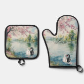 ロマンチックな白人湖の愛 鍋つかみ&鍋敷きセット (正面)